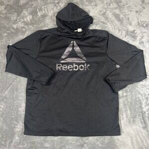 Reebok Mens L Black Performance Hoodie Camo Logo Lightweight Train Side Pocket